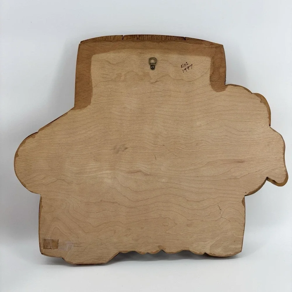 Large Vtg Wood Intarsia‎ Cat Cheshire Wall Art Artisan Handmade Wooden